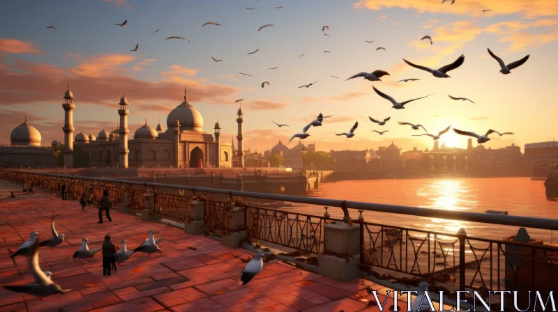 Birds in City at Sunset | Unreal Engine 5 | Indian Motifs AI Image