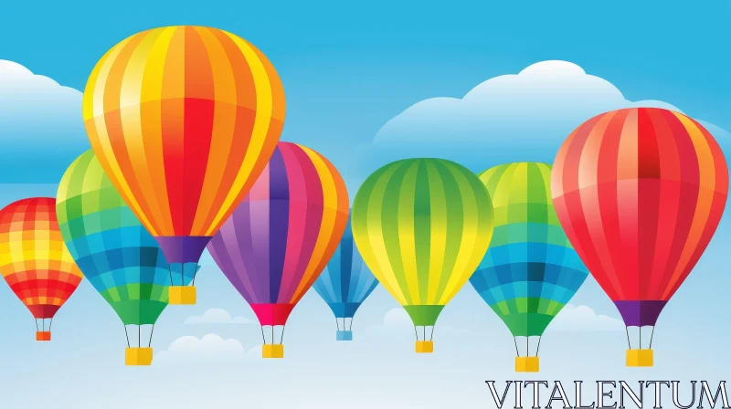 Colorful Hot Air Balloons Illustration in Sky AI Image