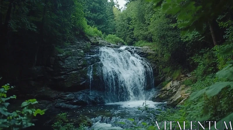 AI ART Picturesque Waterfall Cascading in the Forest