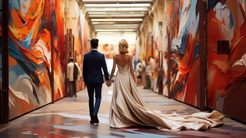 Engaged Couple in Art Gallery - A Candid, Glamorous Moment