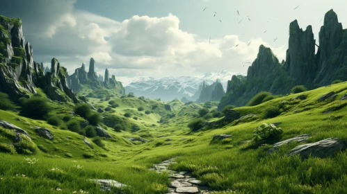 Fantasy Digital Landscape: An Enchanting Wilderness in Rendered Imagery