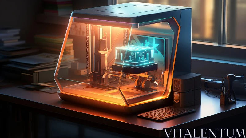 Futuristic 3D Printer in Office Setting AI Image