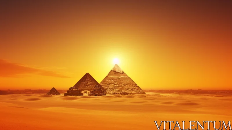 Sandstorm at Sunset: Captivating View of the Pyramids of Giza AI Image