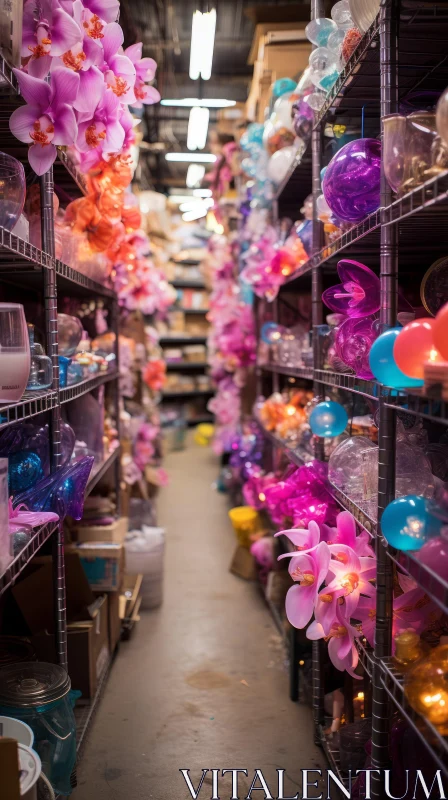 Vibrant and Colorful Flowers in a Store | Sparklecore and Asian-Inspired Design AI Image