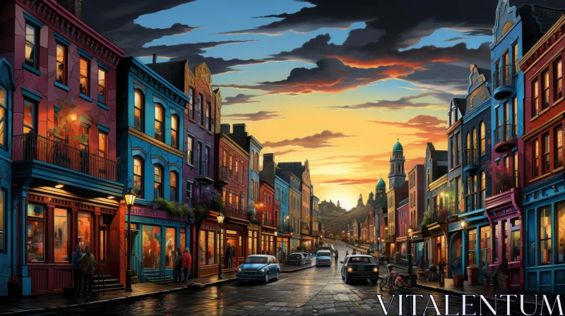 Vibrant City Street in Fantasy Landscape Style AI Image