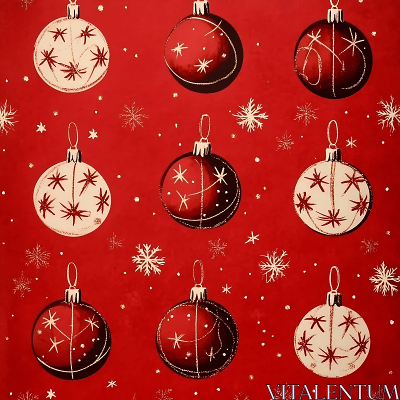 Holiday Ornaments and Snowflakes Pattern AI Image