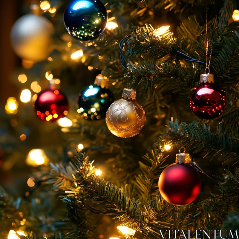 Festive Holiday Tree with Ornaments and Lights AI Image