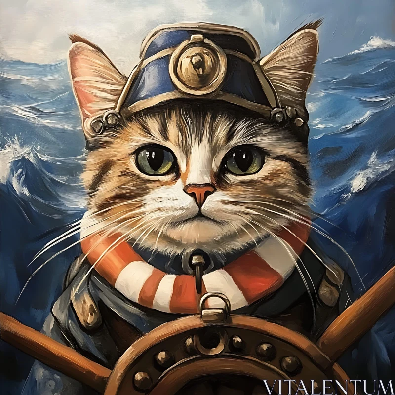 Sailor Cat at Sea AI Image