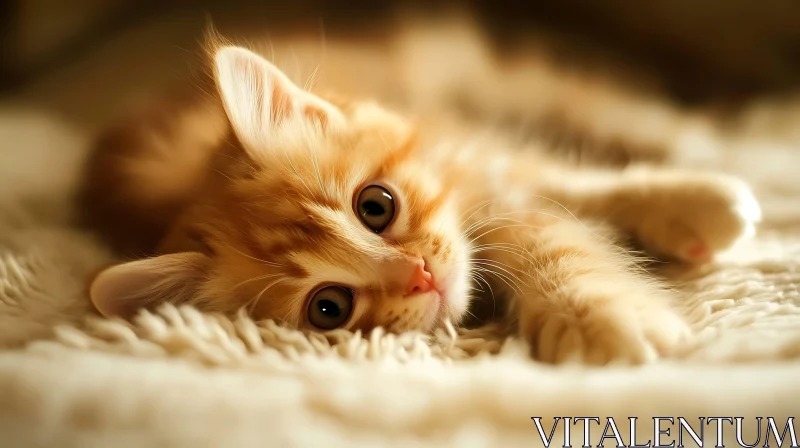 Cute Orange Kitten on Cozy Blanket AI Image