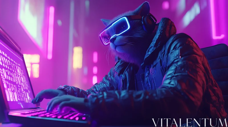 AI ART Futuristic Cat in a Neon-lit Cyber World