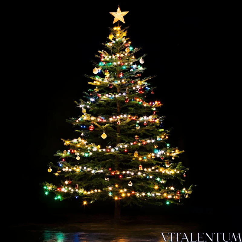 Festive Christmas Tree with Colorful Lights and Ornaments AI Image