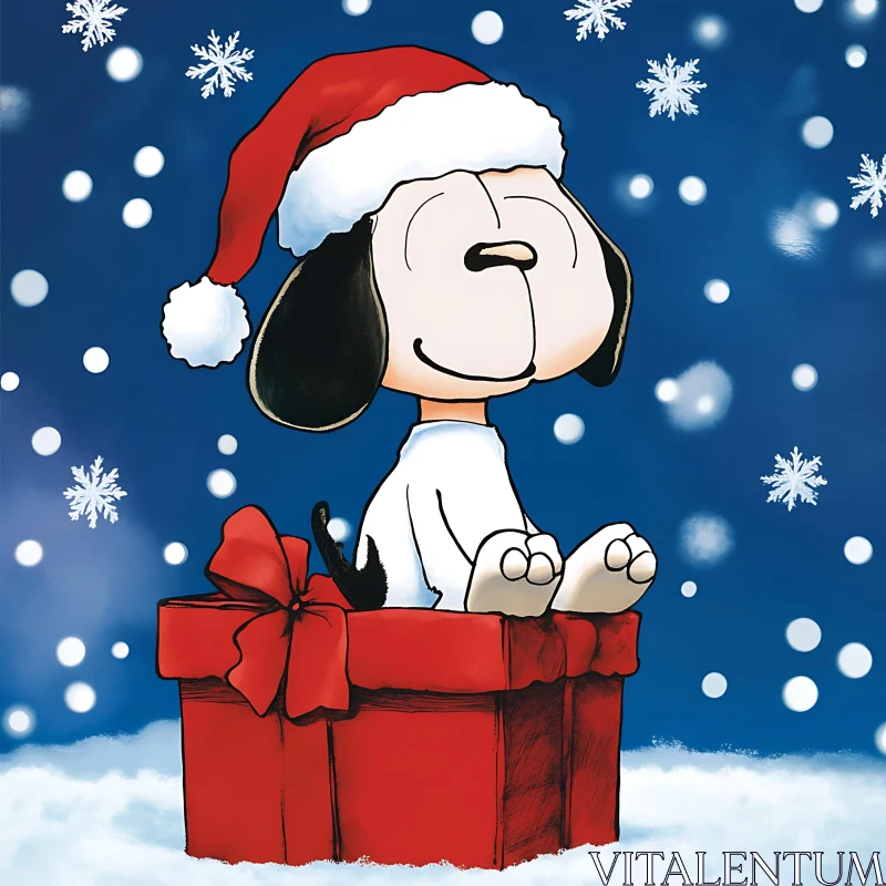 AI ART Festive Cartoon Dog in Santa Hat and Gift Box