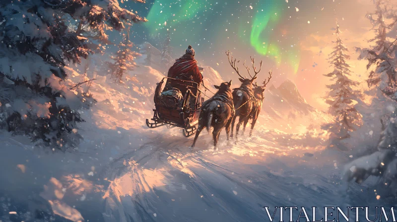 Christmas Sleigh Ride in a Snowy Forest AI Image