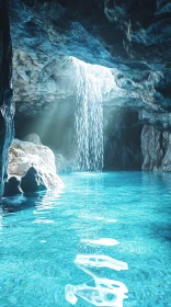 Serene Cave Waterfall and Illuminated Pool