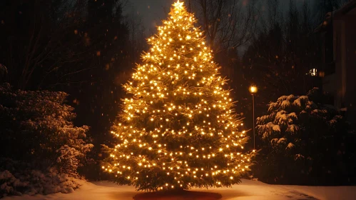 Enchanted Night Christmas Tree in Snow