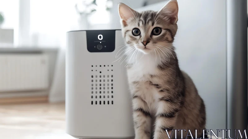 Kitten and Tech Gadget in Contemporary Home Setting AI Image