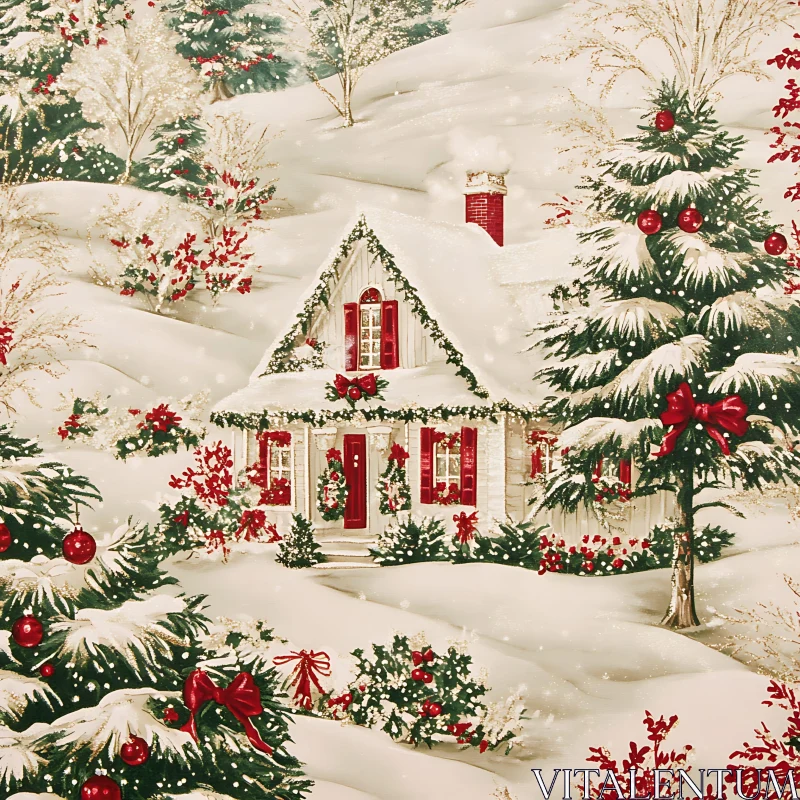 Holiday House in a Snowy Landscape AI Image