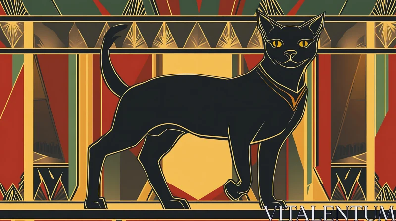 Geometric Art Deco Cat AI Image