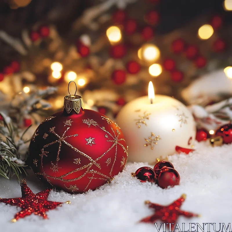 Festive Holiday Decoration with Candle and Ornament AI Image