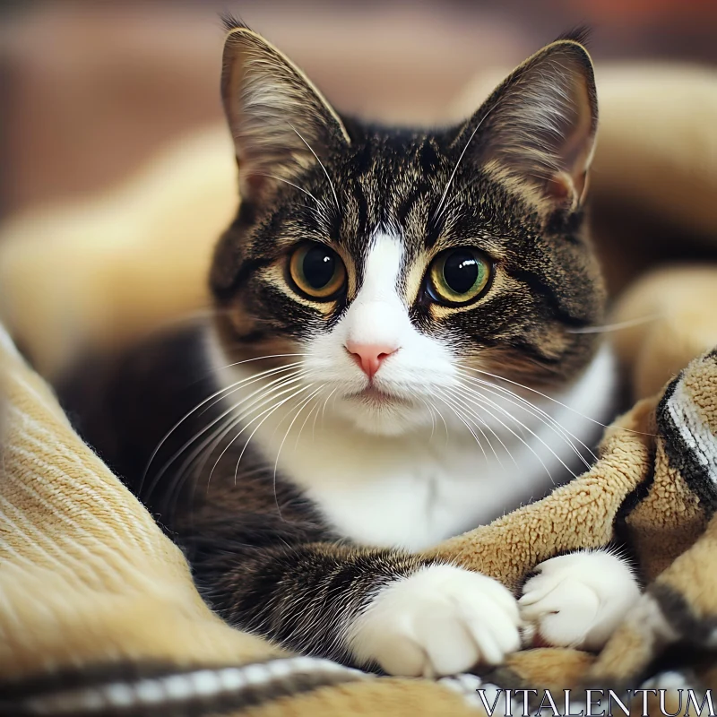 Cute Feline in a Warm Blanket AI Image