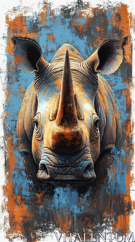 Textured Rhinoceros Art in Blue and Orange AI Image