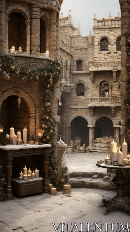 Enchanting Christmas Castle Interior Scene with Candles AI Image