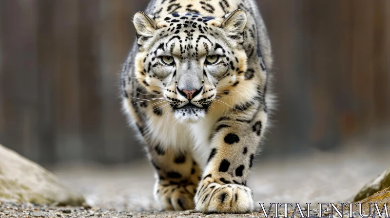 Graceful Snow Leopard Walking - Majestic Big Cat in the Mountains AI Image