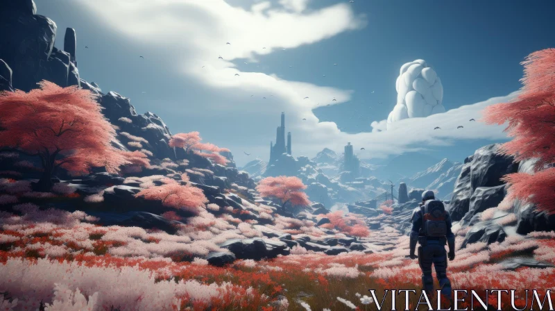 Red and Pink Wild Flowers in a Sci-Fi World | Unreal Engine 5 AI Image