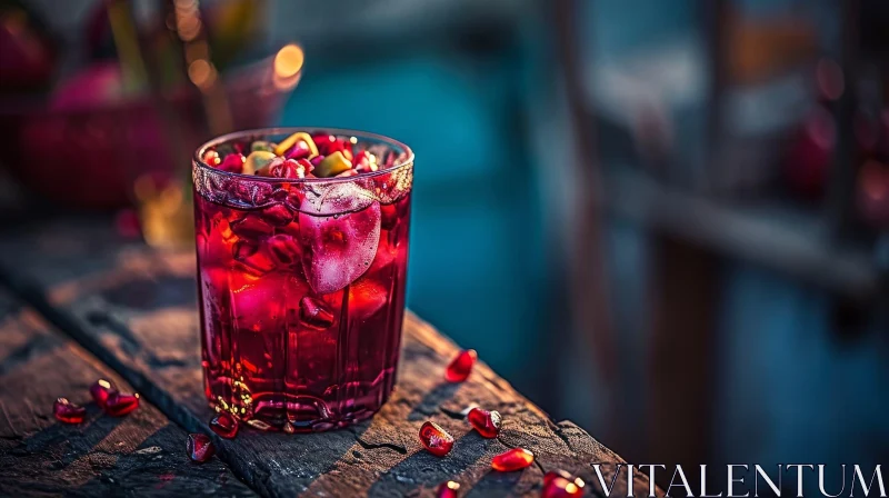 Savor the Tranquility: Glass of Pomegranate Juice on Wooden Table AI Image