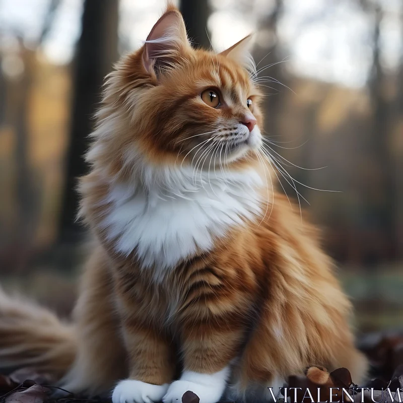 Regal Orange and White Cat in Serene Forest AI Image