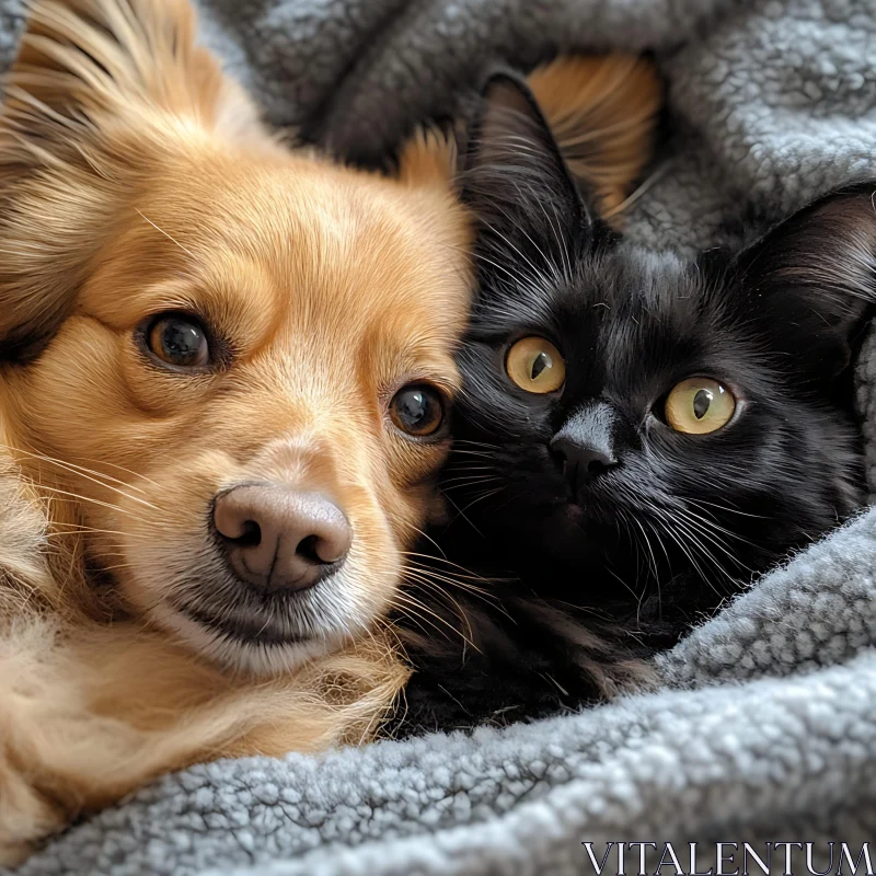 Brown Dog and Black Cat Cuddling AI Image