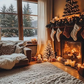 Festive Christmas Living Room with Fireplace Glow