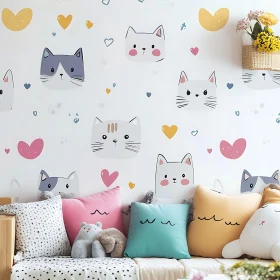 Playful Cat Illustrations in a Cozy Nursery Setting