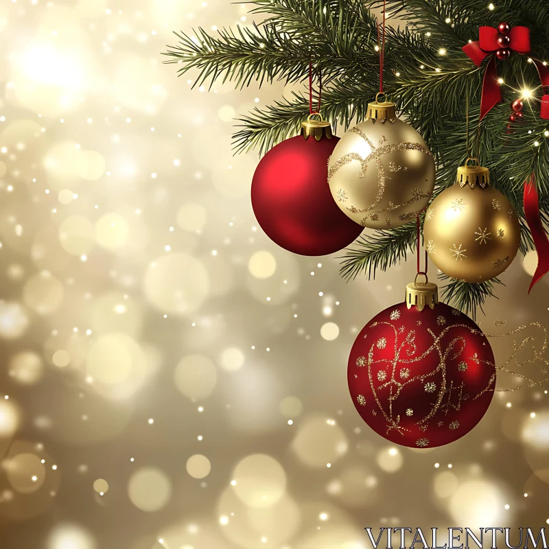 Holiday Decoration with Red and Gold Ornaments AI Image