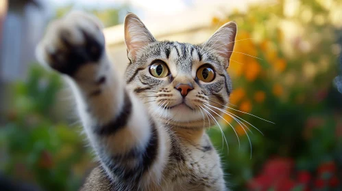 Adorable Striped Cat Reaching Out