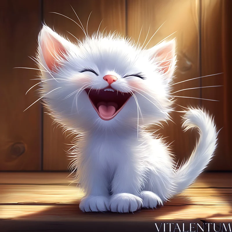 Adorable Laughing White Kitten AI Image