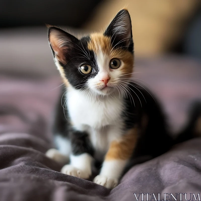 Cute Calico Kitten with Large Eyes AI Image