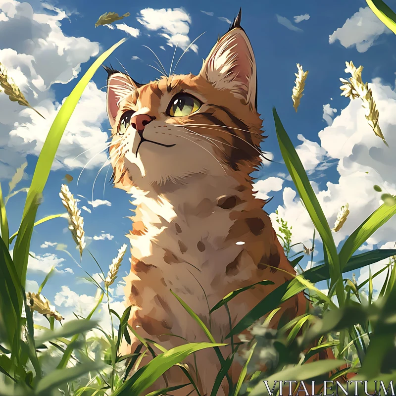 AI ART Golden-Brown Cat in Greenery