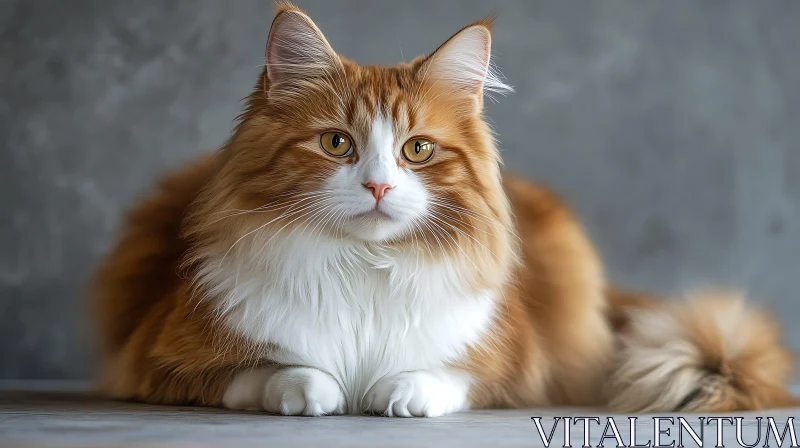 Serene Fluffy Cat with Amber Eyes AI Image