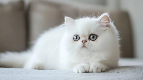 Cute White Kitten with Fluffy Fur