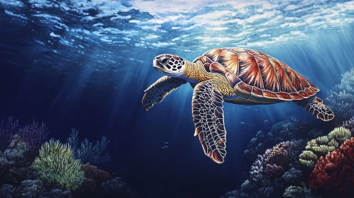 Sea Turtle and Coral Reef Underwater Scene