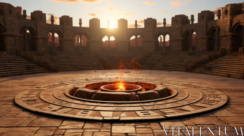 AI ART Ancient Amphitheater 3D Rendering in Desert Setting