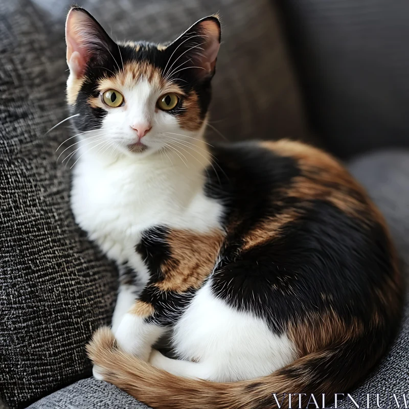 Serene Calico Cat on Couch AI Image