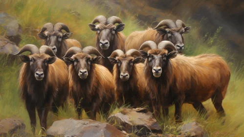 Barbary Sheep Painting on Rocky Hilltop