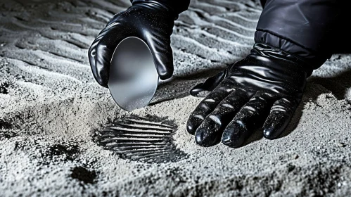 Black Gloves in Sand with a Knife - A Surreal Industrial Photography