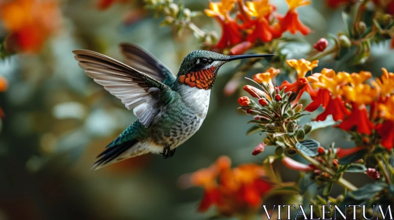 Captivating Hummingbird in Mid-Flight: A Stunning Wildlife Photograph AI Image