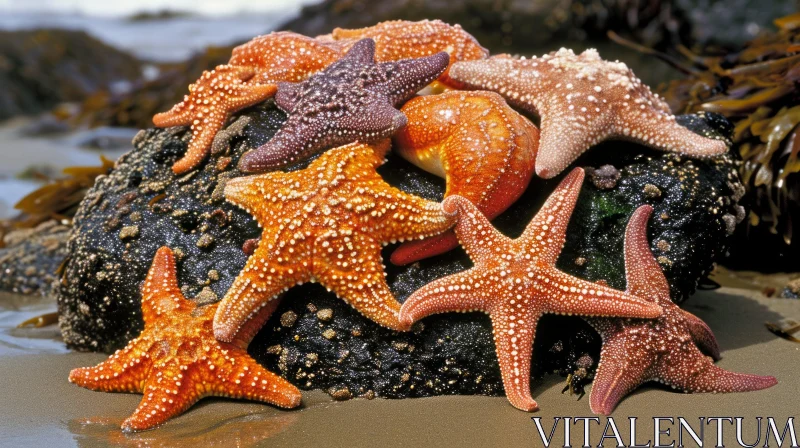 Colorful Starfish on a Rocky Beach - Captivating Nature Scene AI Image