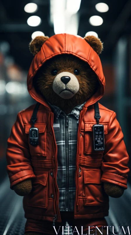 AI ART Cyberpunk Dystopia Depicted through a Teddy Bear in Red - Art Masterpiece