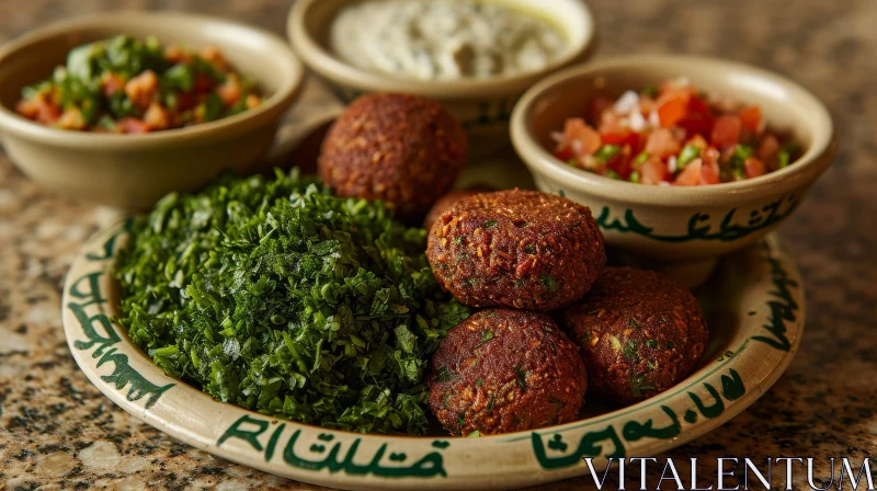 Delicious Falafel Platter with Fresh Parsley and Sauces AI Image