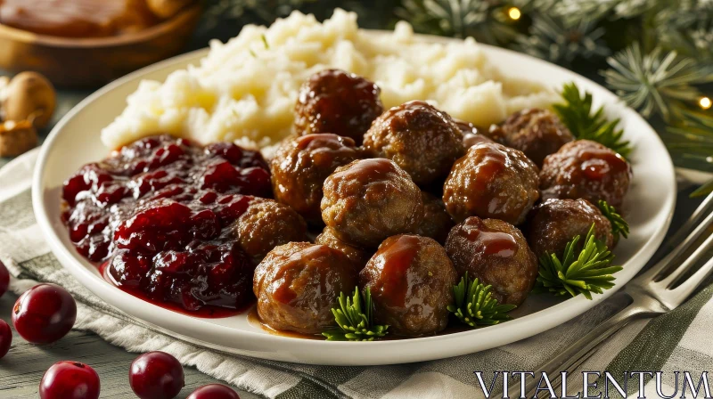 Delicious Swedish Meatballs with Lingonberry Sauce and Mashed Potatoes AI Image